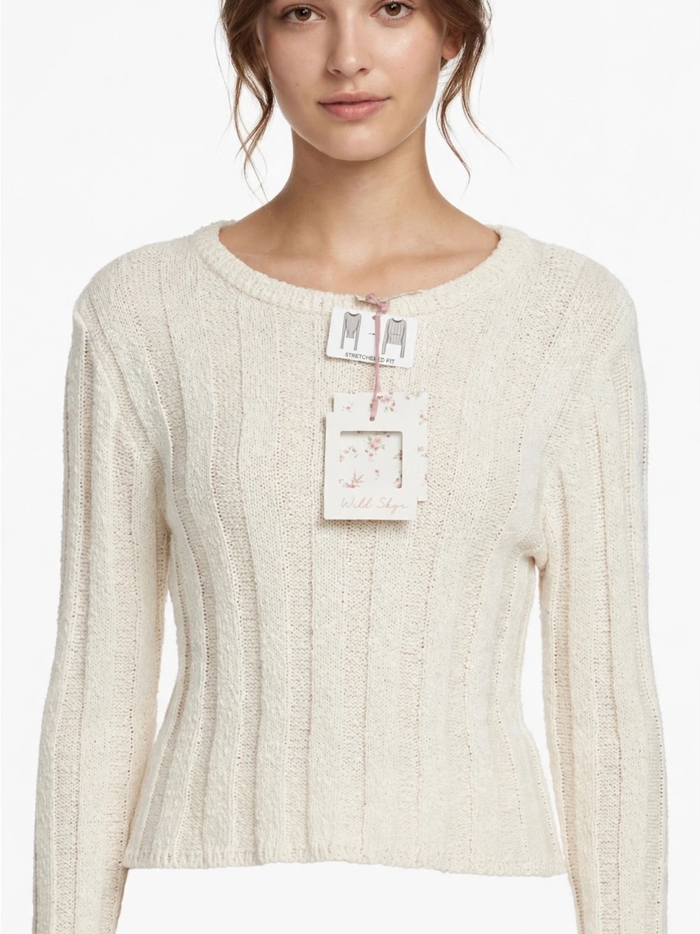 Wild Sky Cream Ribbed Crewneck Sweater - Women's